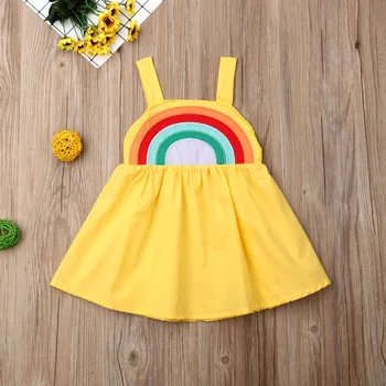 V Lete Roku 2020 Princezná Baby Dievčatá Zdobiť Roztomilý Rainbow Šatka Svadobné Party Šaty Pre Dievčatá Batoľa Bavlna Pláži Sundress Oblečenie
