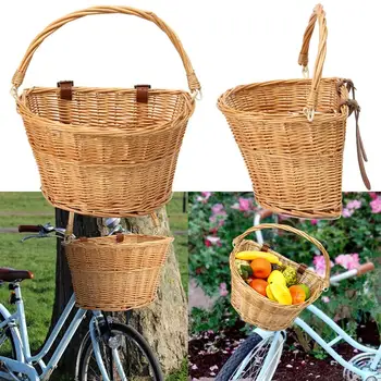 Vintage Prútia Požičovňa Predný Košík na Bicykel Nakupovanie Box Riadidlá Kožené Popruhy Kvalitné Outdoorové Športy, cyklistické Doplnky,