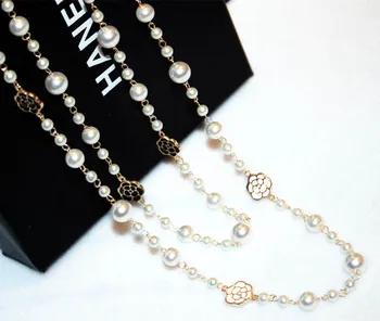 Vrstvený perly, korálky kvet dlhý prívesok sveter náhrdelník pre ženy