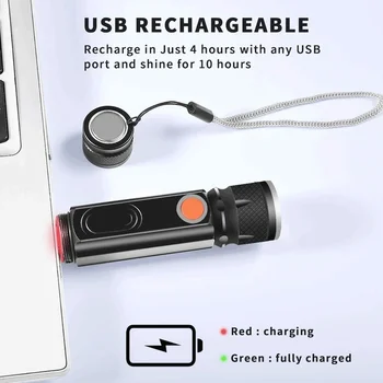 Vstavanú Batériu, LED Baterka USB Nabíjateľné T6 KLASU Pochodeň Zoom 5 Režimov Bleskové Svetlo, Magnetická Príťažlivosť Nepremokavé Vonkajšie