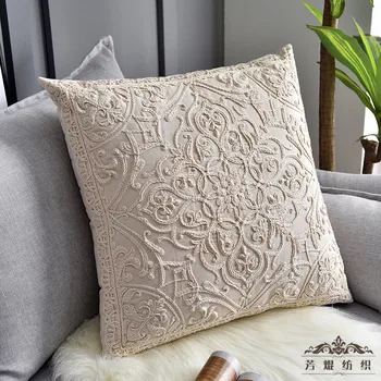 Vyšívaný Vankúš Sivá Béžová Geometrické Bavlna Námestie Výšivky Vankúš 50x50cm Dekoratívne PillowCae