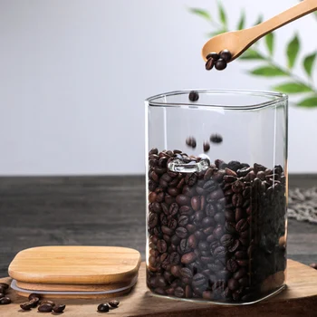 Vzduchotesné Skladovanie Potravín Jar Sklo Coffee Bean Korenia, Cukru, Múky, Nádoby, Kontajnery s Vekom a vareškou