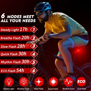 WESTBIKING Smart Koleso na Bicykel Zadné Svetlo Auto Štart/Stop Brzdy Snímanie Svetla IPx6 Vodotesný LED Baterka Cyklistické Doplnky