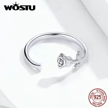 WOSTU Skutočné 925 Sterling Silver Ring Jemné Ruže Kvet Nastaviteľné Krúžky Prst Pre Ženy Módne Šperky CTR065