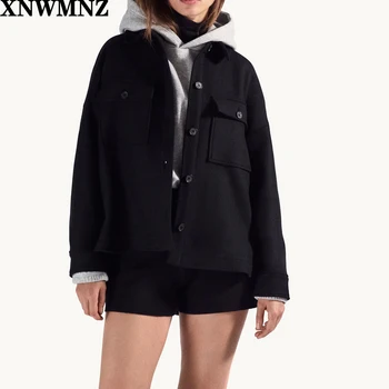 XNWMNZ Za Módna vlna zmes overshirt Ženy vintage dlho cuffed rukávy, vrecká s asymetrickým lemom bočné vetracie otvory kabát vrchné oblečenie bunda