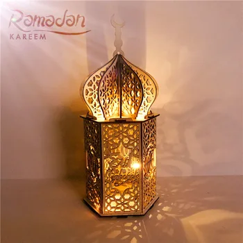 Šťastný Drevené MUBARAK EID LED Palác Svetlo Islamskej 2020 Ramadánu Kareem Prívesok Domova Eid Al Adha EID Moslimských Ramadánu Darček