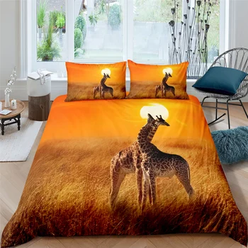 Žirafa posteľná bielizeň Nastaviť Kráľovná 3D Roztomilý Vytlačené Perinu Obliečky 2/3ks domáci Textil, Luxusný Vysoko Kvalitný prehoz cez posteľ